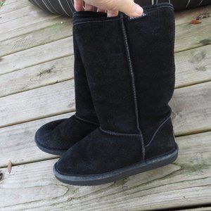 Womens Bearpaw Black Emma Tall Suede Sheepskin Boots Size 6